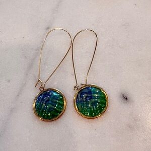 Pretty oversized long blue/green/gold drop earrings.